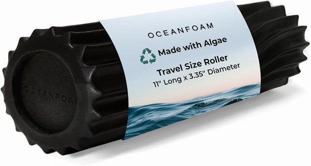 Oceanfoam Ripple Travel Foam Roller (11" x 3.35") Firm Mini Foam Roller for Physical Therapy, Deep Tissue Massage, Back Pain - High Density, Ergonomic Wave Textured - Yoga, Exercise (Black Marbled)