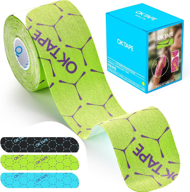 OK TAPE Synthetic Kinesiology Tape, 20 Strips Precut K Tape, Waterproof, Elastic Athletic Tape for Pain Relief & Muscle Support, Reflective Design, 2" x 10" -Purple