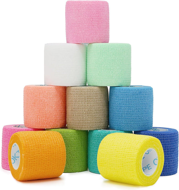 OK TAPE 12 Rolls Self Adhesive Bandage Wrap, Elastic Athletic Tape, Self Stick Bandage Tape, Vet Wrap, Medical Wrap for Wrist, Feet, 2" x 5 Yards - Pink