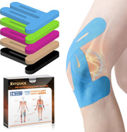PreCut Kinesiology Tape for Knees, 12 PCS Waterproof KTQUICK Knee Tape for Knee Pain Relief Pre Cut, Original Cotton Athletic Knee Tape, Waterproof & Hypoallergenic Latex-Free for Sports (Black)