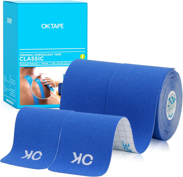 OK TAPE Kinesiology Tape 10 inches Precut, 20 Strips, Cotton Elastic Athletic Tape Latex Free, 2in x 16ft, Black