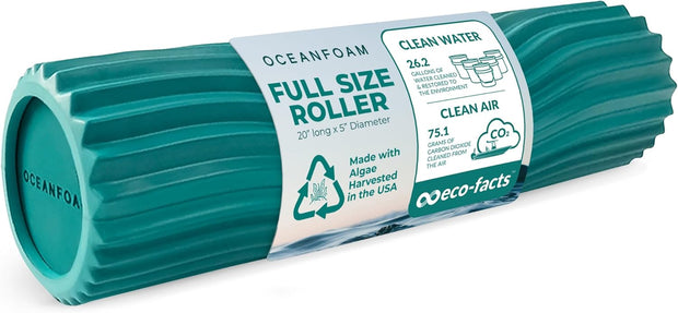 Oceanfoam Tidal Roller - Natural - Muscle Massage Foam Roller for Back Pain & Stretching - Firm and Ergonomic Wide Wave Textured - Yoga, Athletics, & Wellness - Full Size, 20" x 5"
