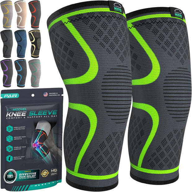 Modvel Compression Knee Brace for Women & Men, 2-Pack Knee Brace for Running Knee Pain, Knee Support Compression Sleeve, Workout Sports Knee Braces for Meniscus Tear, ACL & Arthritis Pain Relief
