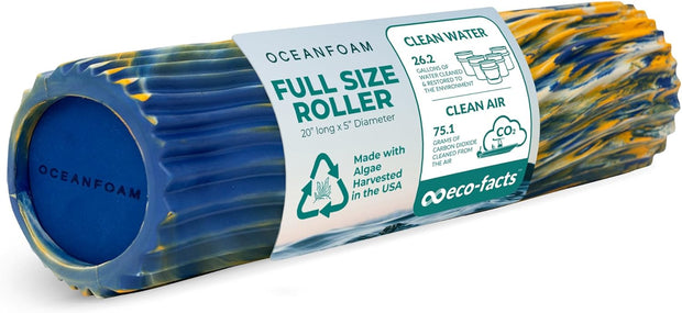 Oceanfoam Tidal Roller - Natural - Muscle Massage Foam Roller for Back Pain & Stretching - Firm and Ergonomic Wide Wave Textured - Yoga, Athletics, & Wellness - Full Size, 20" x 5"