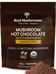Real Mushrooms Organic Hot Chocolate Mix with Reishi, Turkey Tail, Chaga, Shiitake, Maitake – Cacao Powder Organic Mushroom– 5 Defenders Mushroom Cacao Powder, Vegan, Gluten-Free, 15 Servings