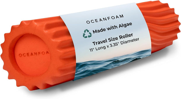 Oceanfoam Ripple Travel Foam Roller (11" x 3.35") Firm Mini Foam Roller for Physical Therapy, Deep Tissue Massage, Back Pain - High Density, Ergonomic Wave Textured - Yoga, Exercise (Black Marbled)