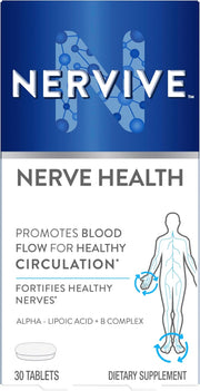 Nervive Nerve Health, with Alpha Lipoic Acid, to Fortify Nerve Health and Function in Fingers, Hands, Toes, & Feet*, and Support Healthy Circulation, ALA, Vitamins B12, B6, & B1, 30 Tablets