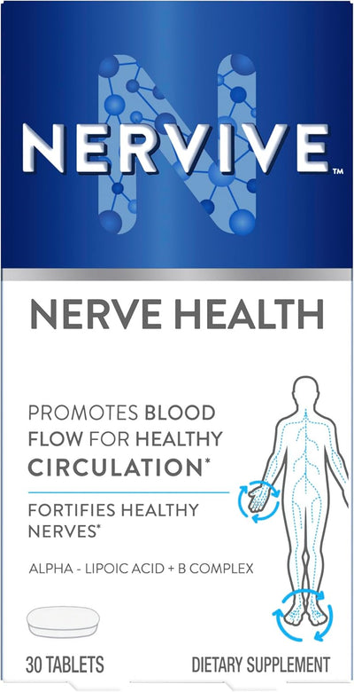 Nervive Nerve Health, with Alpha Lipoic Acid, to Fortify Nerve Health and Function in Fingers, Hands, Toes, & Feet*, and Support Healthy Circulation, ALA, Vitamins B12, B6, & B1, 30 Tablets
