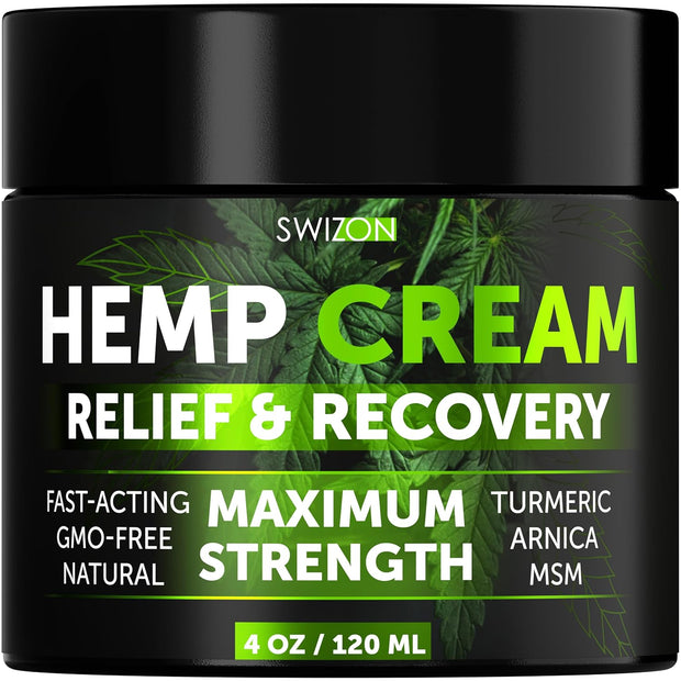 Natural Hemp Cream for Muscles, Joints, Neck, Back, Elbows - Hemp Oil Muscle Relaxer Cream to Soothe Discomfort - Hemp Oil Extract Gel with Arnica, Msm, Turmeric, Menthol Rub - 4 oz