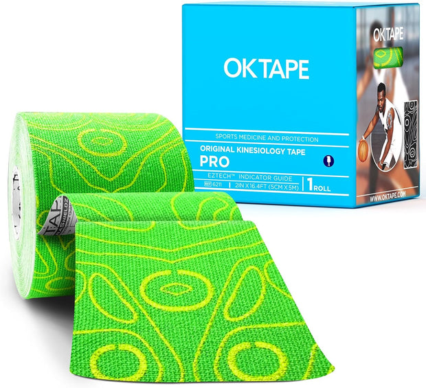 OK TAPE PRO Kinesiology Tape Uncut Roll, Elastic Physical Therapy Athletic Tape for Pain Relief, Muscle Support, Kinetic Tape, Water Resistant, 2in X 16.4ft -Black Gray