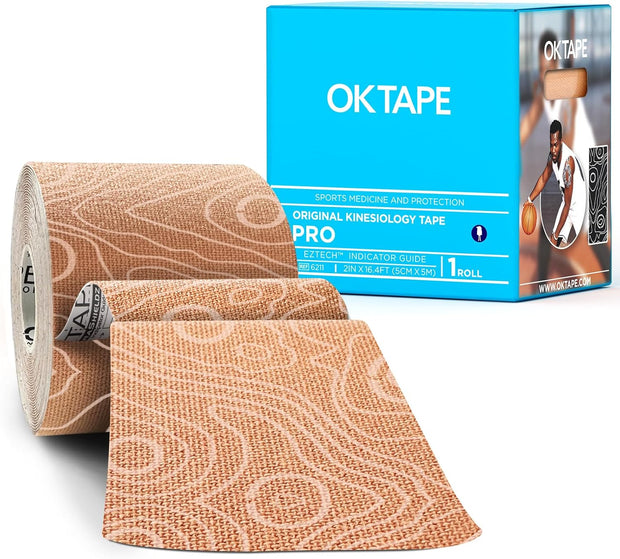 OK TAPE PRO Kinesiology Tape Uncut Roll, Elastic Physical Therapy Athletic Tape for Pain Relief, Muscle Support, Kinetic Tape, Water Resistant, 2in X 16.4ft -Black 2 Rolls