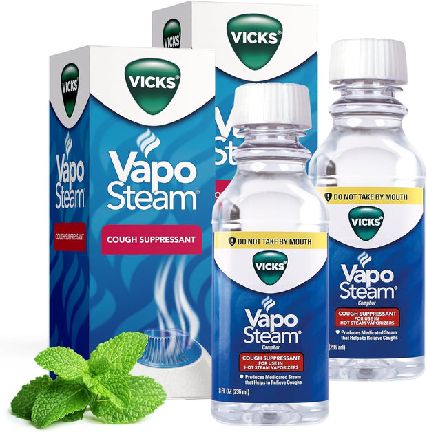 Vicks VapoSteam Medicated Liquid with Camphor, a Cough Suppressant, Helps Relieve Coughing, for Use in Vicks Vaporizers and Humidifiers, 8 Oz