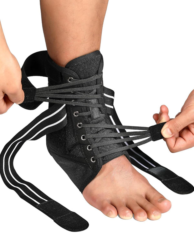 Quick Lace Up Ankle Brace for Women Men with Removable Side Splints, Adjustable Ankle Support for Sprained Ankle Injury Recovery, Ankle Stabilizer for Basketball Volleyball Tennis, 1 Unit