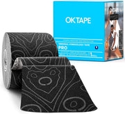 OK TAPE PRO Kinesiology Tape Uncut Roll, Elastic Physical Therapy Athletic Tape for Pain Relief, Muscle Support, Kinetic Tape, Water Resistant, 2in X 16.4ft -Black 2 Rolls