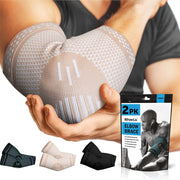 POWERLIX Elbow Orthopedic Brace Compression Support (Pair) - Elbow Sleeve for Tennis, Golfer’s, Bursitis, and Sprains, Arthritis, Tendonitis. Pain Relief(Black, L)