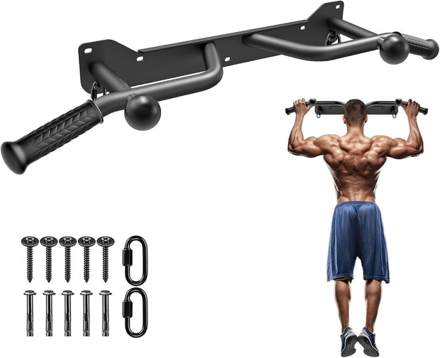 Kipika Pull Up Bar for Doorway Wall Mounted Multi-Grip Strength Bar with Resistance Band Hooks | Heavy-Duty Multifunctional Chin Up Bar for Home Gym Workout | 39-Inch Wide 600 Lbs Capacity