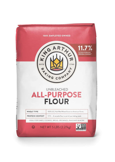 King Arthur Baking Unbleached All-Purpose Flour: Premium 5 lbs Baking Flour, Non-GMO, Kosher Certified, Versatile for Bread, Cakes & Pastries - 11.7% Protein Content, No Preservatives