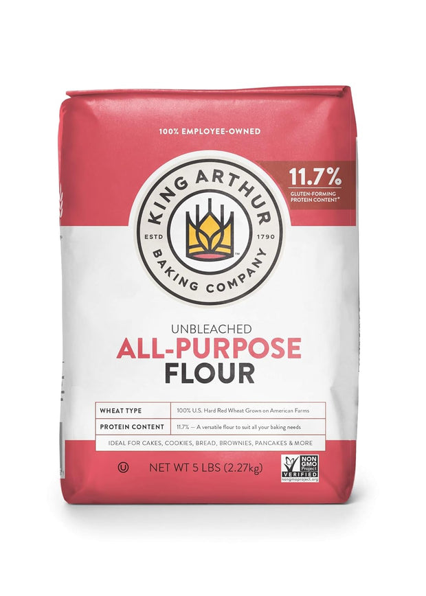King Arthur Baking Unbleached All-Purpose Flour: Premium 5 lbs Baking Flour, Non-GMO, Kosher Certified, Versatile for Bread, Cakes & Pastries - 11.7% Protein Content, No Preservatives