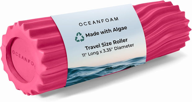 Oceanfoam Ripple Travel Foam Roller (11" x 3.35") Firm Mini Foam Roller for Physical Therapy, Deep Tissue Massage, Back Pain - High Density, Ergonomic Wave Textured - Yoga, Exercise (Black Marbled)