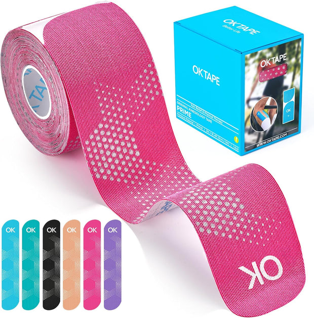 OK TAPE Synthetic Kinesiology Tape, 20 Strips Precut K Tape, Waterproof, Elastic Athletic Tape for Pain Relief & Muscle Support, Reflective Design, 2" x 10" -Purple