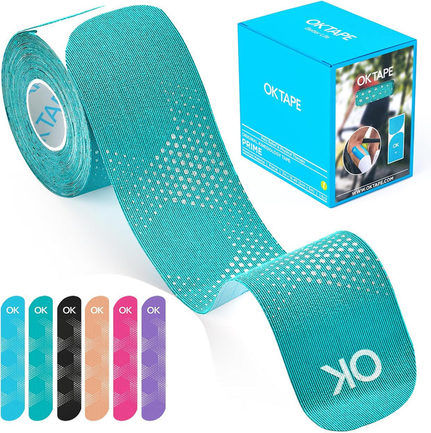 OK TAPE Synthetic Kinesiology Tape, 20 Strips Precut K Tape, Waterproof, Elastic Athletic Tape for Pain Relief & Muscle Support, Reflective Design, 2" x 10" -Beige