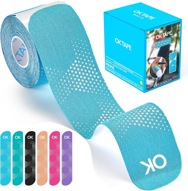 OK TAPE Synthetic Kinesiology Tape, 20 Strips Precut K Tape, Waterproof, Elastic Athletic Tape for Pain Relief & Muscle Support, Reflective Design, 2" x 10" -Beige