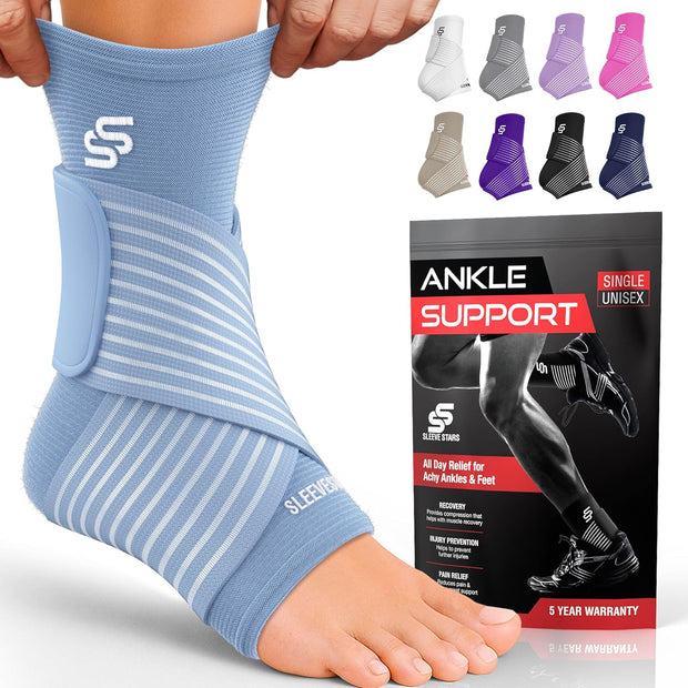 Sleeve Stars Ankle Brace for Women & Men, Ankle Wrap for Sprain, Compression Sleeve for Plantar Fasciitis Relief, Easy Customizable Support: w/ Removable Strap (Single/M:10"-12"/Black)