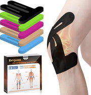 PreCut Kinesiology Tape for Knees, 12 PCS Waterproof KTQUICK Knee Tape for Knee Pain Relief Pre Cut, Original Cotton Athletic Knee Tape, Waterproof & Hypoallergenic Latex-Free for Sports (Black)