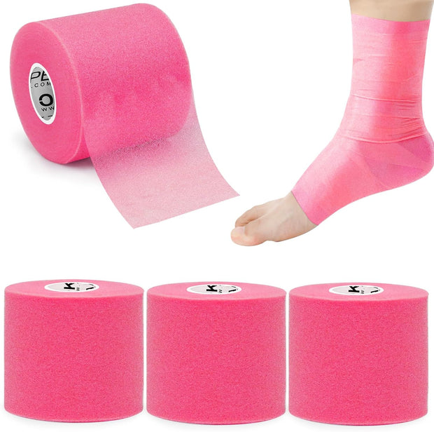 OK TAPE Pre Wrap Tape (4-Rolls) - Athletic Foam Underwrap for Sports, Protect for Ankles Wrists Hands and Knees, 2.75 Inches x 30 Yards - Black/Pink/Beige/White