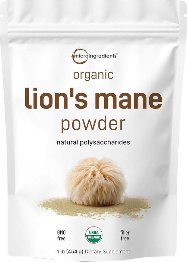 Micro Ingredients Organic Lion’s Mane Mushroom Powder, 8oz | Pure Fruiting Body Superfood | Supports Brain, Focus, Energy & Immune Health | Great for Smoothies & Coffee | Filler Free, Vegan, Non-GMO