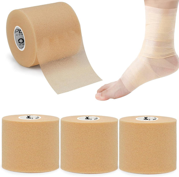 OK TAPE Pre Wrap Tape (4-Rolls) - Athletic Foam Underwrap for Sports, Protect for Ankles Wrists Hands and Knees, 2.75 Inches x 30 Yards - Black/Pink/Beige/White