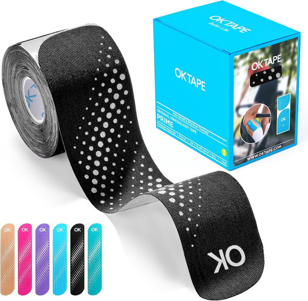 OK TAPE Synthetic Kinesiology Tape Precut Strips, Waterproof Kinesiology Athletic Tape for Joint & Muscle Support, Reflective and Durable Tape, 2in×16.4ft Roll 20PCS | Beige