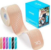 OK TAPE Synthetic Kinesiology Tape Precut Strips, Waterproof Kinesiology Athletic Tape for Joint & Muscle Support, Reflective and Durable Tape, 2in×16.4ft Roll 20PCS | Beige