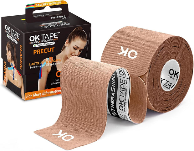 OK TAPE Kinesiology Tape 10 inches Precut, 20 Strips, Cotton Elastic Athletic Tape Latex Free, 2in x 16ft, Black