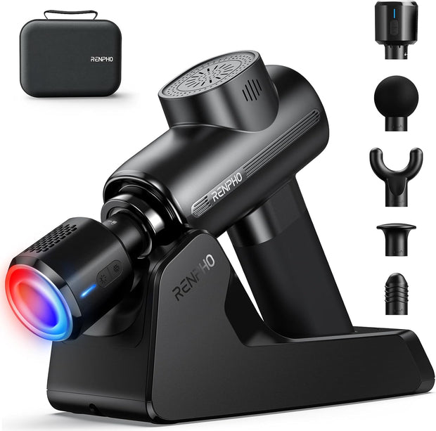 RENPHO Massage Gun Deep Tissue with Heat and Cold Head, Handheld Muscle Massager Therapy with Carry Case, Percussion Body Masajeador for Men Women Athletes Back Upgrade, Active Thermacool