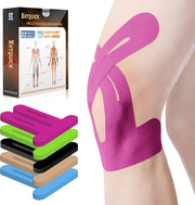 PreCut Kinesiology Tape for Knees, 12 PCS Waterproof KTQUICK Knee Tape for Knee Pain Relief Pre Cut, Original Cotton Athletic Knee Tape, Waterproof & Hypoallergenic Latex-Free for Sports (Black)