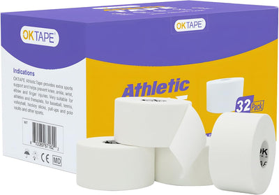 OK TAPE Athletic Sports Tape（32-Rolls - 45ft Per Roll Very Strong Tape for Athlete & Sport Trainers & First Aid Injury Wrap, Perfect for Fingers Ankles Wrist on Bat, Hockey Stick - White