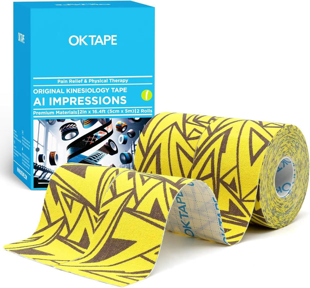 OK TAPE Hypoallergenic Digtal Printed Kinesiology Tape, Elastic Sports Athletic Tape, 2 Rolls, 2in×16.4ft Uncut Roll-DIY