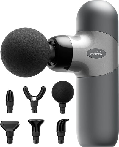 Mini Massage Gun, Percussion Muscle Massager for Back Pain Relief, Compact Sports Travel Massage Gun with 6 Massage Heads 4 Speeds, Gift for Her, Home, Athletes