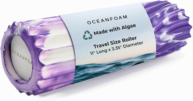 Oceanfoam Ripple Travel Foam Roller (11" x 3.35") Firm Mini Foam Roller for Physical Therapy, Deep Tissue Massage, Back Pain - High Density, Ergonomic Wave Textured - Yoga, Exercise (Black Marbled)