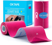 OK TAPE Extra Wide Kinesiology Tape, Precut K Tape Strips, Elastic Physical Therapy Athletic Tape for Pain Relief & Joint Support | Back, Shoulder, Knee (4" x 10" - 10Pcs) Beige