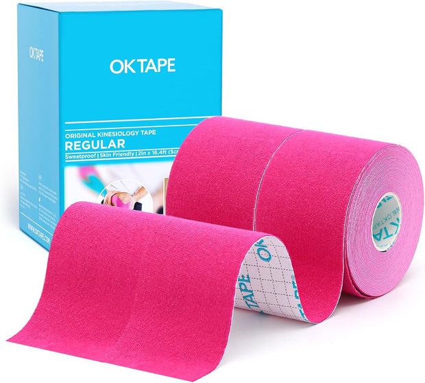 OK TAPE Kinesiology Tape, Regular Original Cotton Elastic Athletic Tape for Support and Recovery, Sports Tape, 2in×16.4ft Uncut Roll - Pink