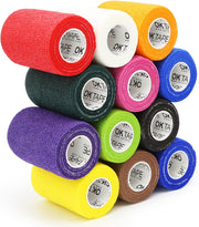 OK TAPE Self Adherent Cohesive Bandages Wrap - 12Packs, 2" x 5 Yards, Non-Woven Self Adhesive Bandage Wrap for Thumb, Finger, Wrist, Ankle, Vet Wrap Bandages Tape (Mixed Colors)