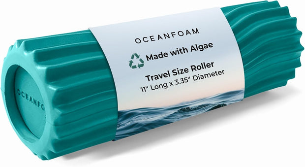 Oceanfoam Ripple Travel Foam Roller (11" x 3.35") Firm Mini Foam Roller for Physical Therapy, Deep Tissue Massage, Back Pain - High Density, Ergonomic Wave Textured - Yoga, Exercise (Black Marbled)