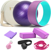 Yoga Wheel Set, Wheel Foam Roller for Back Pain & Stretching, Yoga Blocks 2 Pack with Strap, Trigger Point Therapy Massage Ball for Deep Tissue, 500lbs Capacity, Back Cracker Roller