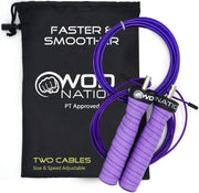 WOD Nation Attack Speed Jump Rope : Adjustable Jumping Ropes : Unique Two Cable Skipping Workout System : One Thick and One Light 11 Foot Cable : Perfect for Double Unders : Men and Women