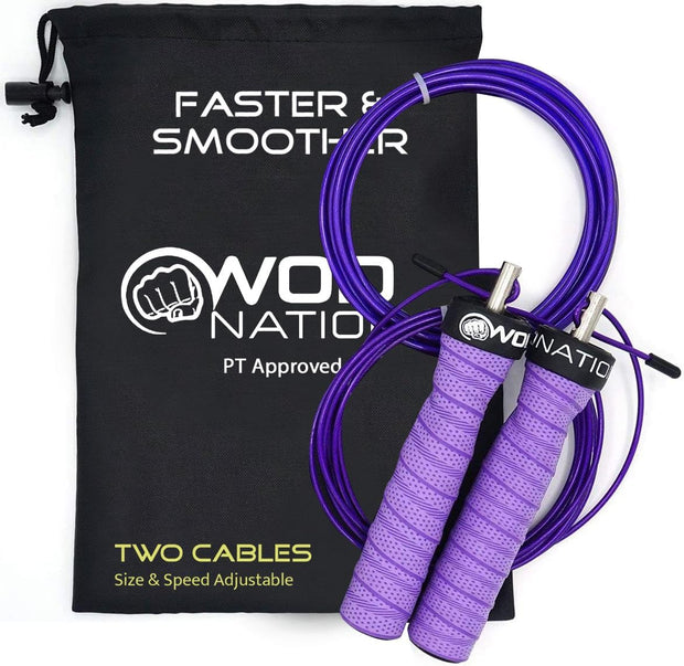 WOD Nation Attack Speed Jump Rope : Adjustable Jumping Ropes : Unique Two Cable Skipping Workout System : One Thick and One Light 11 Foot Cable : Perfect for Double Unders : Men and Women