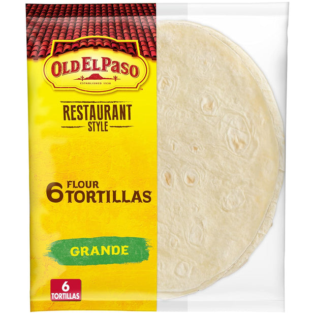 Old El Paso Restaurant Style Grande Flour Tortillas, Meal Prep, 6 Ct, 21.5 oz
