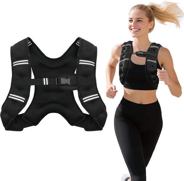 Weighted Vest for Woman Men,6lb/8lb/12lb/16lb/20Lb/25lb Weight Vest with Reflective Stripe Adjustable Buckle Strap Back Pocket Workout Strength Training Walking Jogging Running