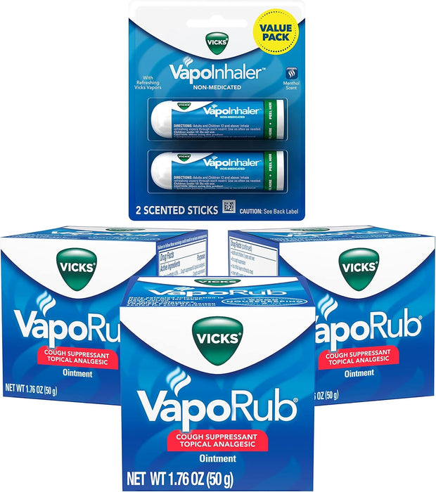 Vicks VapoRub, Original, Cough Suppressant, Topical Chest Rub & Analgesic Ointment, Medicated Vicks Vapors, Relief from Cough Due to Cold, Aches & Pains, 1.76oz each (pack of 3)